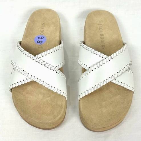 Jack Rogers  White Slide Sandal Lexi 8.5 Criss-Cross Leather Padded Footbed New