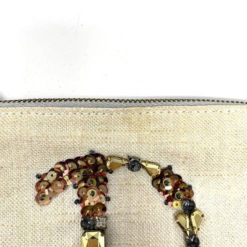 Anthropologie Miss Albright Initial D Jeweled Sequins Canvas Tweed Wristlet