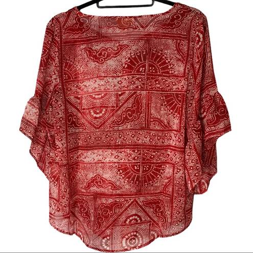 Style & Co . Red Sumatra Scarf Pintuck Blouse, new with tags