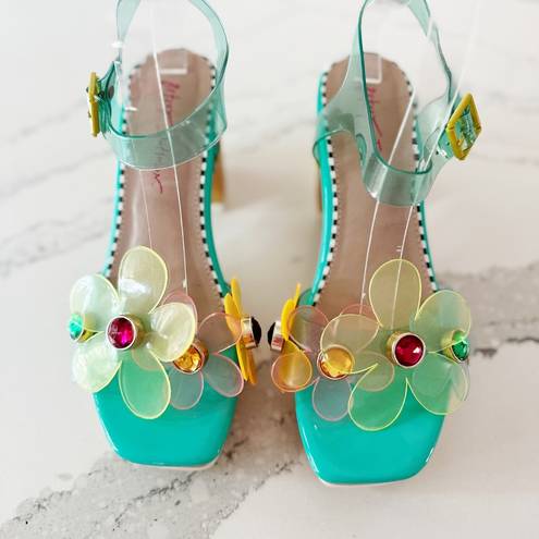 Betsey Johnson  Beckket Turquoise Multi Transparent Flower Sandals