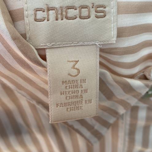 Chico's Chico’s Size 3 Striped Embroidered Collared Blouse  XL Button Down Top