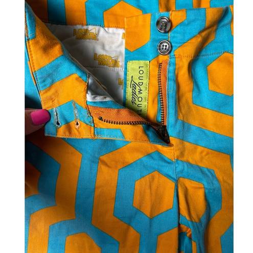 Bermuda LoudMouth Ladies Orange & Blue Geometric Pattern Fairway  Shorts Size 8