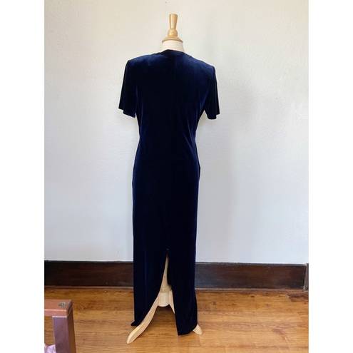 Rhapsody Vintage 90's  Navy Blue Velvet Mock Cardigan Full Length Dress