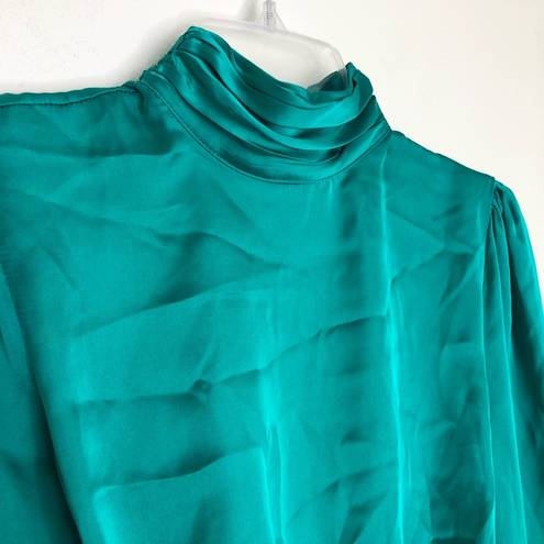 Slate + Willow  Green Satin Crop Top Long Sleeve Open Back Big Bow