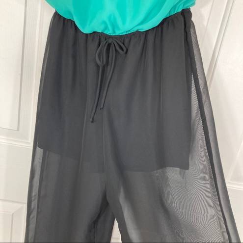 L8ter Black green strapless jumpsuit by  size small lined chiffon strapless