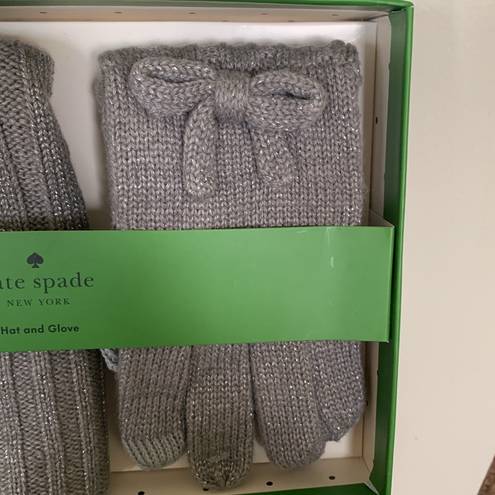 Kate Spade New!  Bow Beanie and Gloves Gift Set GREY