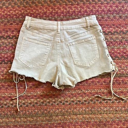 easel  LA DENIM GREY CUT OFF LACE UP SIDE WESTERN SHORTS