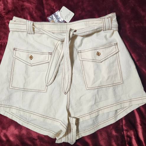 Free People NWT  Ynez Retro Tie Waist Pocket Shorts Size L