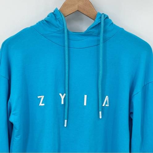 Zyia  Active blue pullover spellout logo hooded sweatshirt lounge