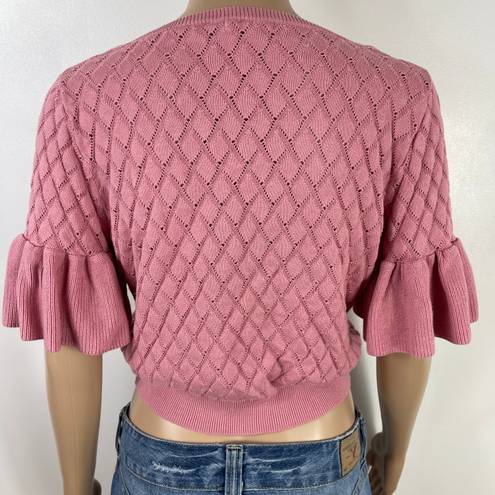 Tularosa Revolve  Pink V-Neck Crop top dusty rose flutter sleeve Sweater medium