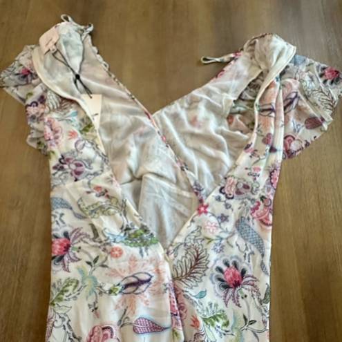 Cinq à Sept  Sheila Floral Ruffle-Trim Midi Dress Size 2 V-Neck Flutter Sleeve