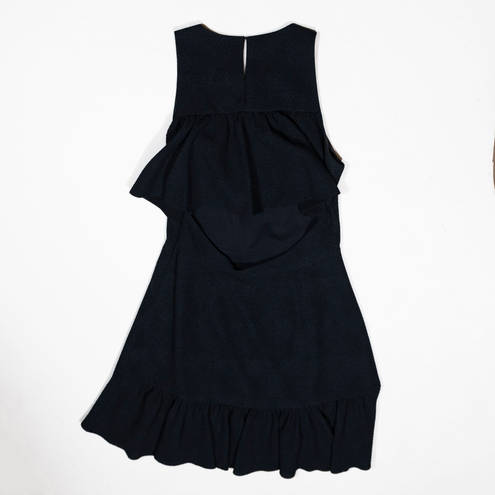 Rebecca Taylor  Stretch Textured Sleeveless Open Back Ruffle Mini Dress Navy Blue