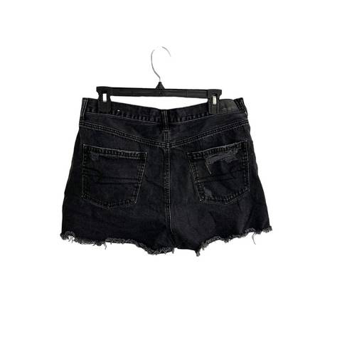 American Eagle  High Rise Denim Mom Short Distressed Black Raw Hem Shorts Size 12