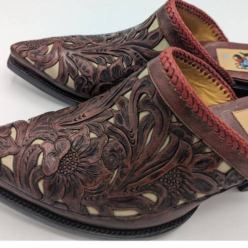 Krass&co Liberty Boot  Women's Western Mules Hand Tooled Floral Braided 8.5