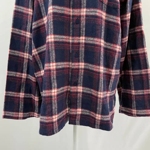 Nordstrom New  Plaid Flannel Button Down Pajama Shirt Navy Peacoat Tartan