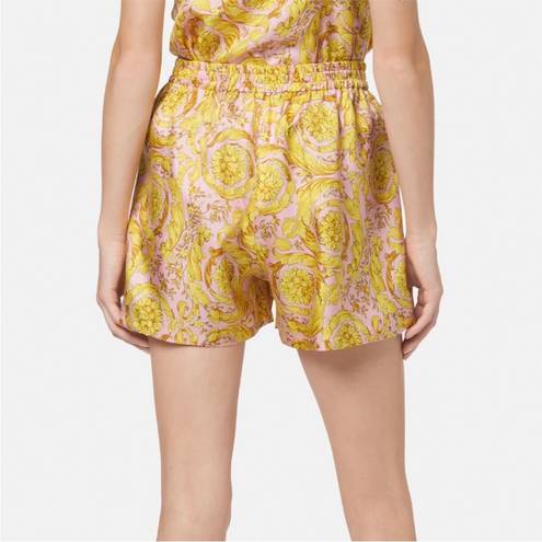 Versace  Pink & Gold Barocco Print Silk Pajama Shorts