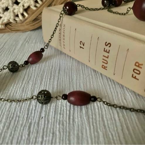 American Vintage Vintage “Rosalie” Burgundy Beaded Necklace Statement Maximalist Red Purple