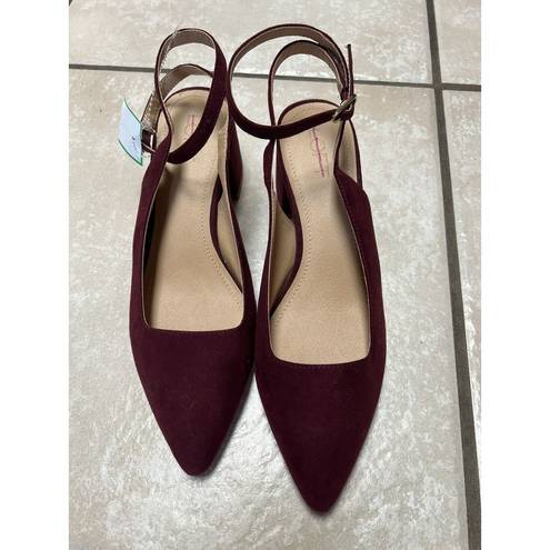 Loft  Size 9.5 Maroon Burgundy Ankle Strappy Suede Low Heels Womens