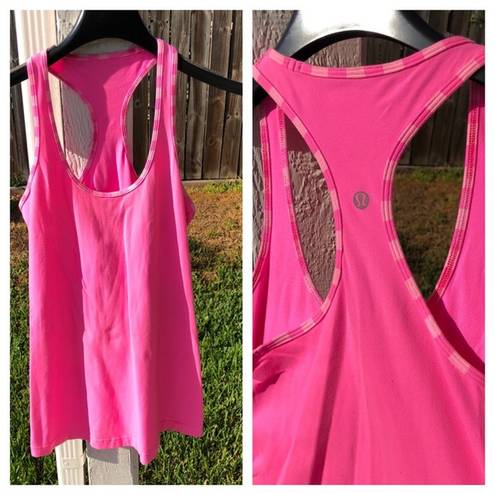 Lululemon Swiftly tech Pink with striped piping sport tank S