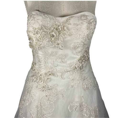 Oleg Cassini  Strapless Tulle Embellished Tea Length Ivory Wedding Gown size 6 8