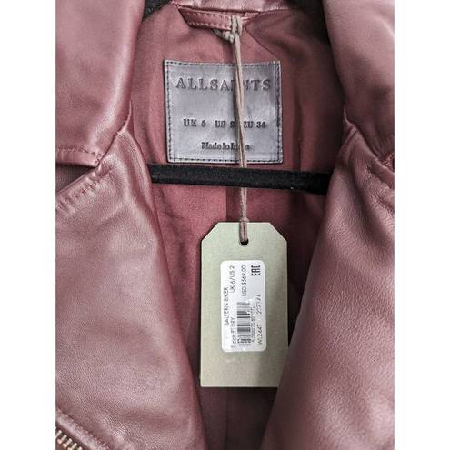 All Saints Balfern Leather Biker Jacket In Deep Berry Size 2 NEW