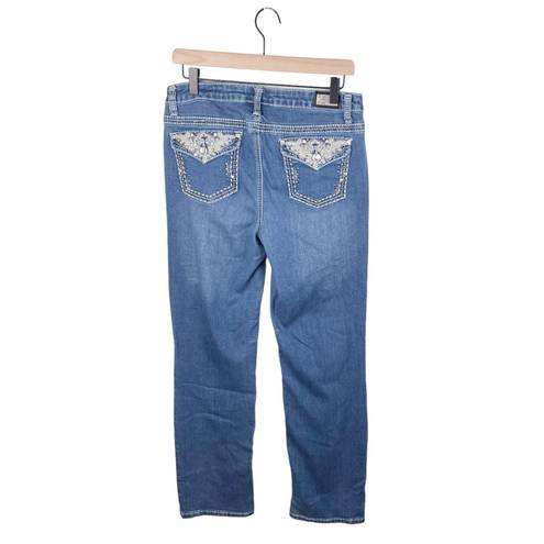 Earl Jean  Straight Leg Embellished Embroidered Rhinestone Pocket Jeans Size 10