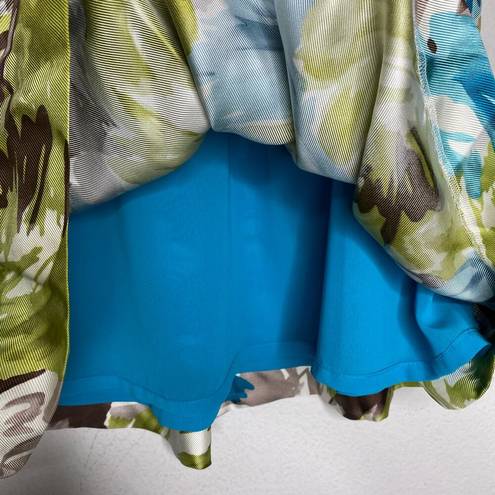 Talbots Floral Silk Skirt Blue Green Watercolor Abstract Preppy Artsy, size 2P