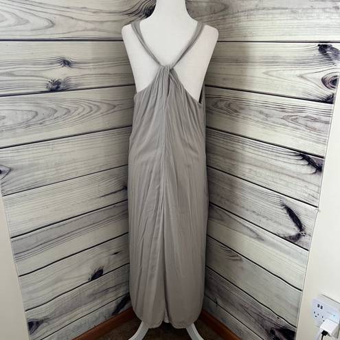 James Perse Grey Twist Back V Neck Midi Length Dress