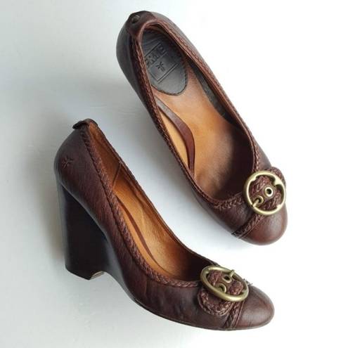 Frye ‎ Brown Leather HANNAH PUMP Wedge Buckle