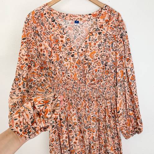 Old Navy Waist-Defined Puff-Sleeve Floral Smocked Midi Dress