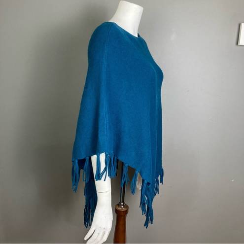 J.Jill  poncho fringe small-tall cotton blend spring fall cotton teal blue