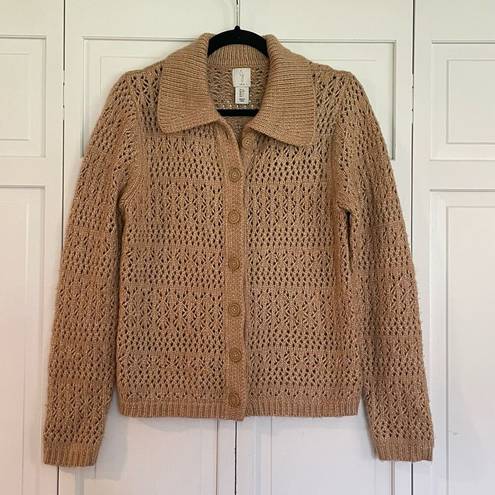 Joie  open knit collared button front cardigan sweater M