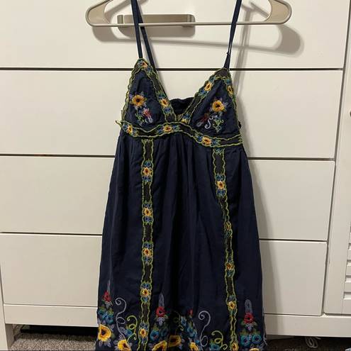 Vintage Havana Navy Blue Embroidered Dress