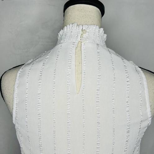 Bohme  White Striped Gauzy Blouse Sleeveless Mock Neck Top Womens Size XS Lined