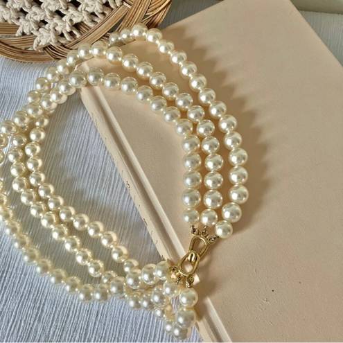 American Vintage Vintage “Morgana” Gold Hook Clasp Three Strand Pearl Necklace Chunky Statement