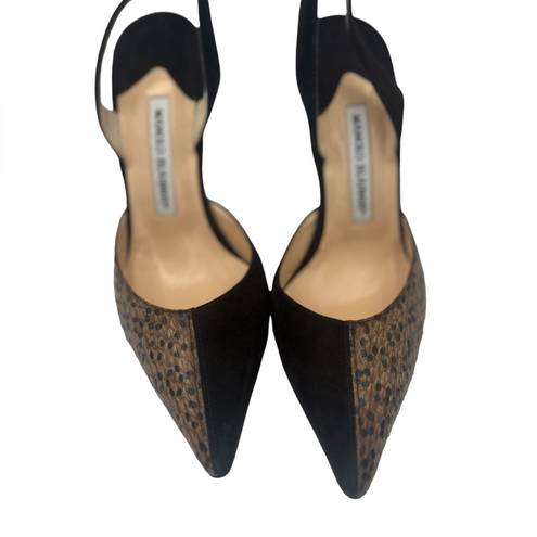 Manolo Blahnik  Sz 38 1/2Snakeskin Brown Pointed Stiletto Slingback Heel Pumps