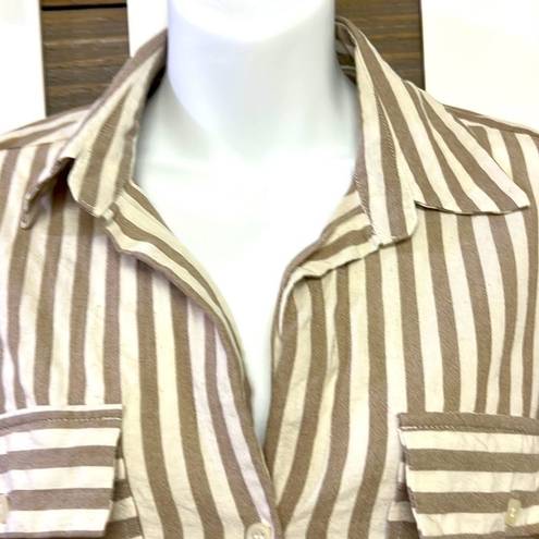 Flawless  Button Down Tan and Cream Striped Shirt- Medium