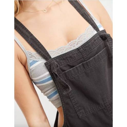 Aerie  Werk Play Twill Denim Wide Leg Overalls Black Womens Size Large