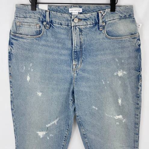 Good American New  Good Classic Distressed Straight Leg Jeans Indigo046