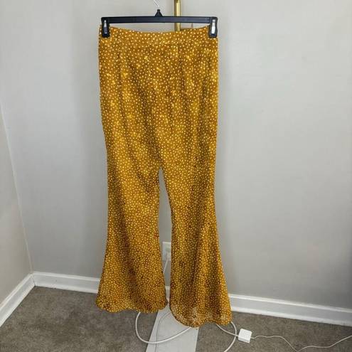 Sage The Label  Women's Mustard Yellow White Polka Dot Flare Pants - Small