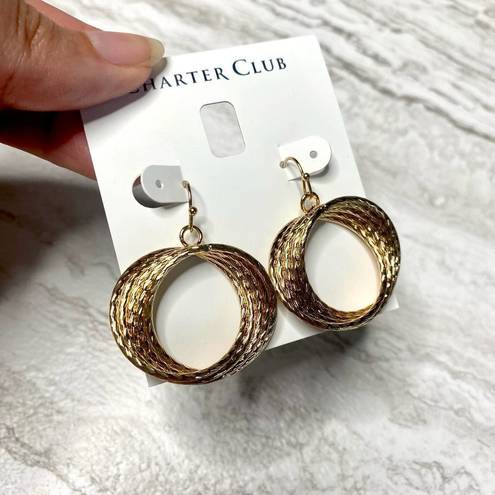 Charter Club  Gold-Tone Multi-Row Twisted Circle Fish Hook Drop Earrings Date