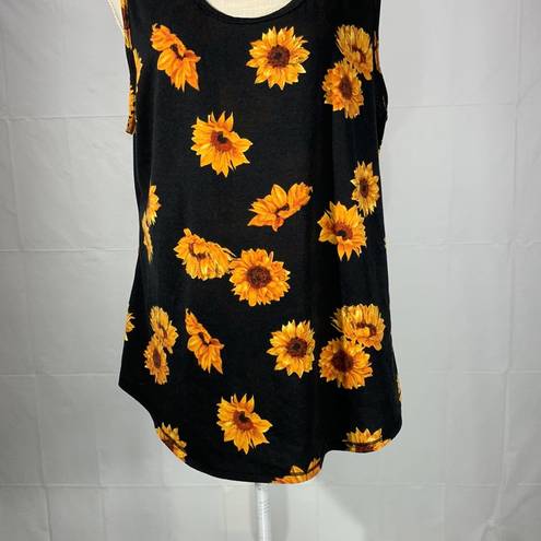 LuLaRoe Black Yellow Sunflower Print Tank Top Size 3XL