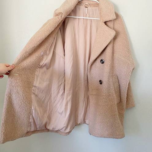 Free People  Tan Camel Wool Blend Pockets Mid Length Warm Lined Jacket Top Coat