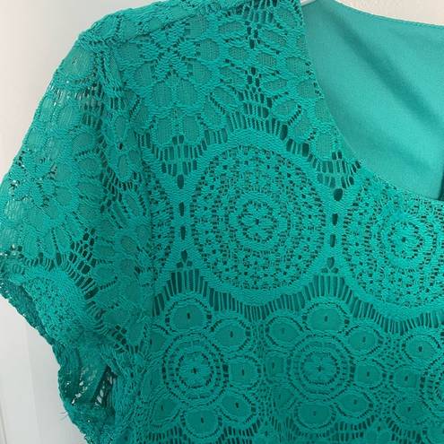 Laundry by Shelli Segal Laundry by Shelli Secal Floral Lace Lined Aqua Shirt Dress Sz 10