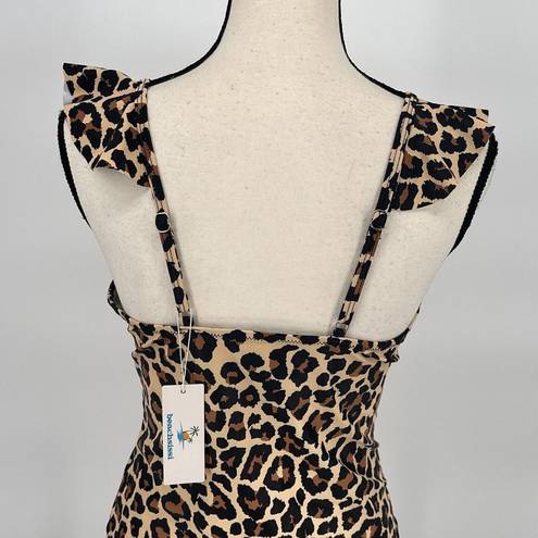 Beachsissi Leopard Ruffle V Neck Tummy Control Tank Swimsuit Size Medium