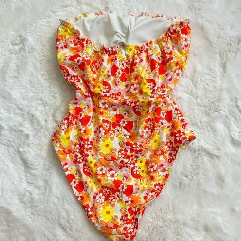 Aerie  Floral Sleeveless One Piece Warm Colored Swim Bathing Suit