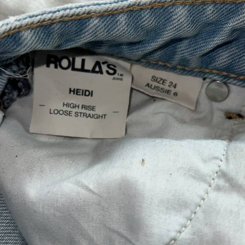 Rolla's  Heidi High Rise Loose Straight Jeans in Holiday Blue Busted Knee Size 24