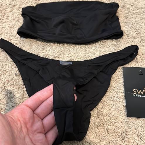 Naked Wardrobe  Black Bandeau Bikini Set—Size XS