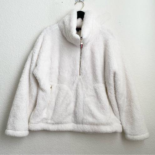 Tommy Hilfiger Ivory White Teddy Soft Plush 1/4 Zip Sweater Size L