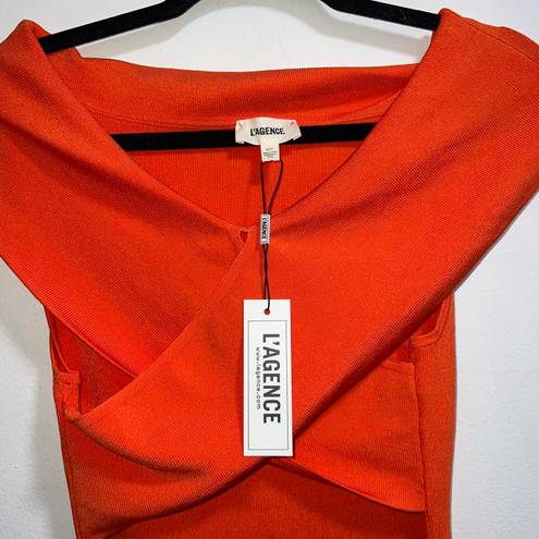 L'AGENCE NWT L’AGENCE Orange Crossover Bust Bodycon Midi Dress